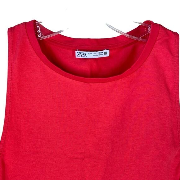 Zara Cropped Tank Top in Red Stretch Cotton in Size Small - Picture 3 of 7